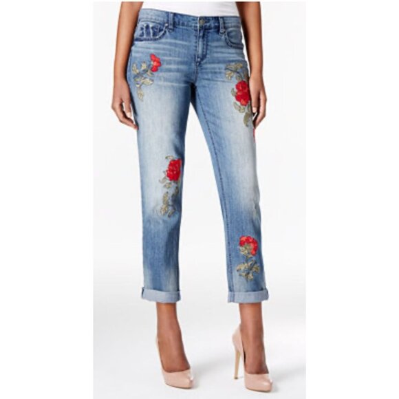 Vintage America Floral Embroidered Bestie Jean Sz 12/31Ankle Mid Rise Distressed - Picture 2 of 14